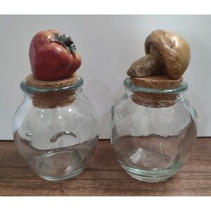 Vtg Shonfeld's Spice Glass Bottles Sculpted Vegetable Resin Cork Lids Lot Of 2